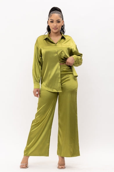 Silk affair set olive - Luxe by Livia 